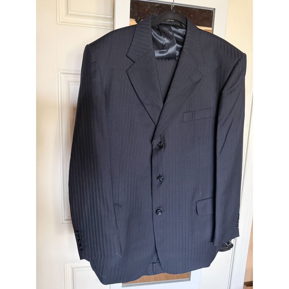 Vintage Ted Lapidus Mens Suit 44R 54EU Navy Blue Pinstripe Wool 3 Button Blazer